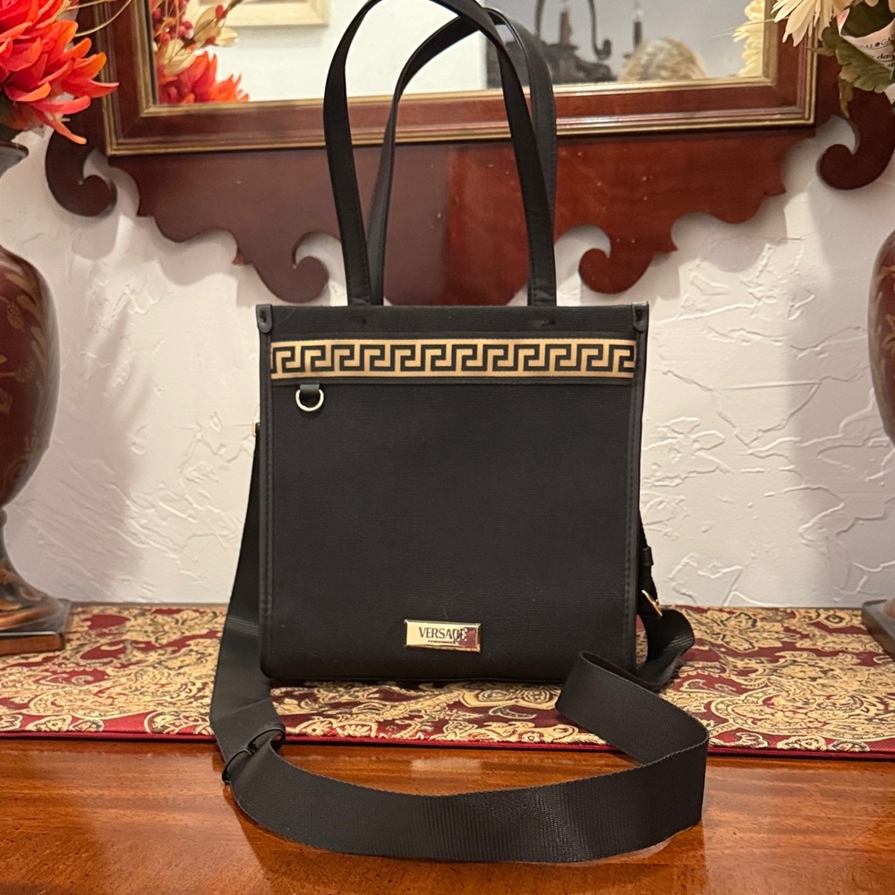 Versace Black Shoulder Bag with Gold Detailing